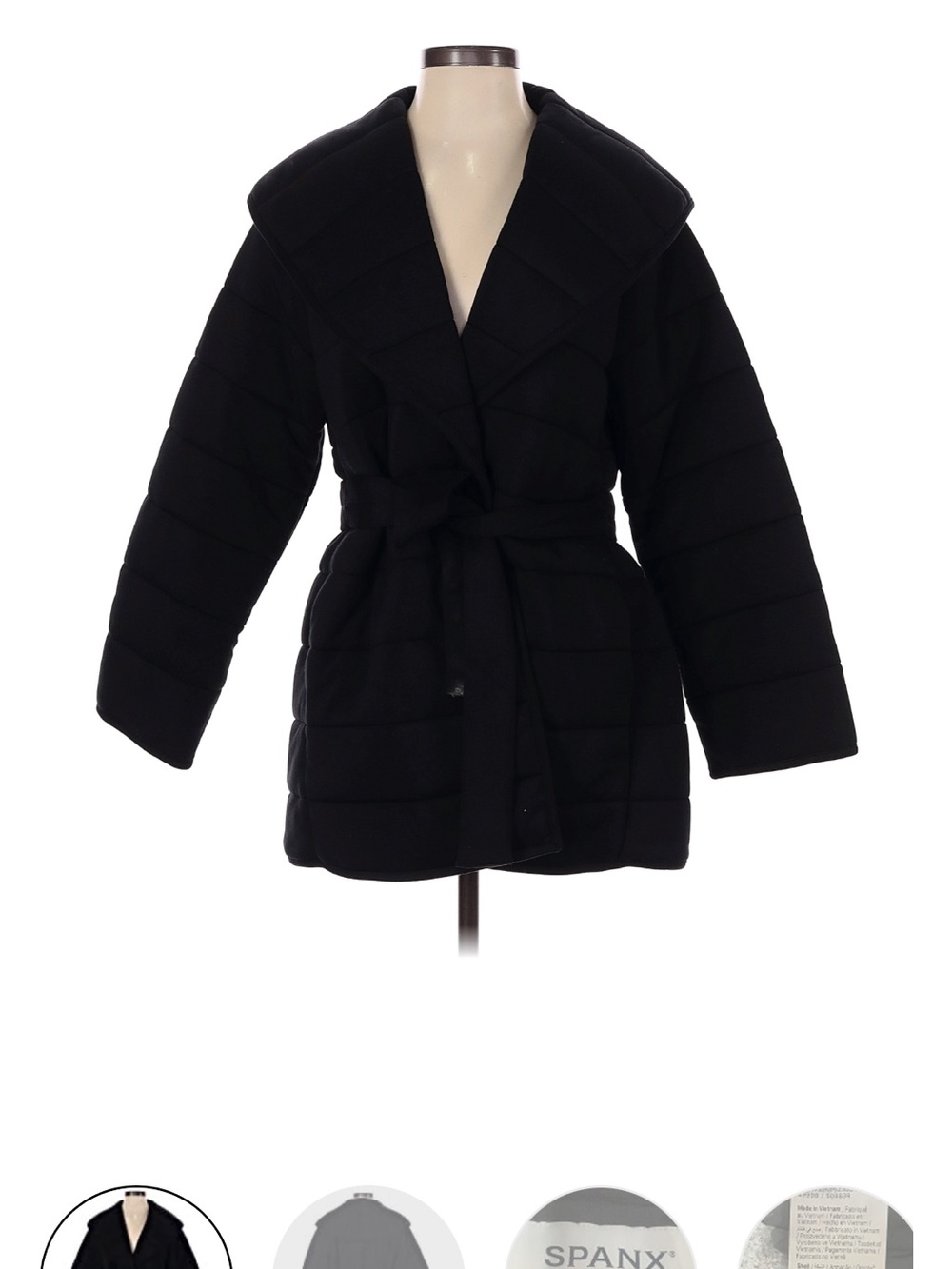Spanx AirEssentials puffer Black Quilted Belted Coat - Women Jackets & Coats